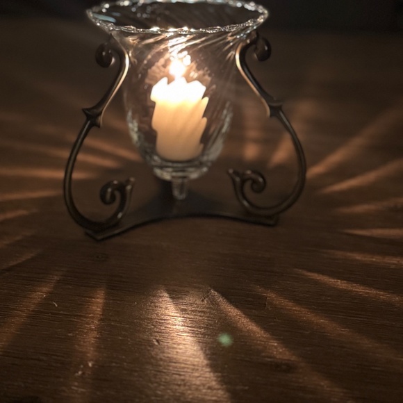 Vintage PartyLite Rustic Bronze " Villa Hurricane " Glass Tabletop Candle Holder - Picture 2 of 6